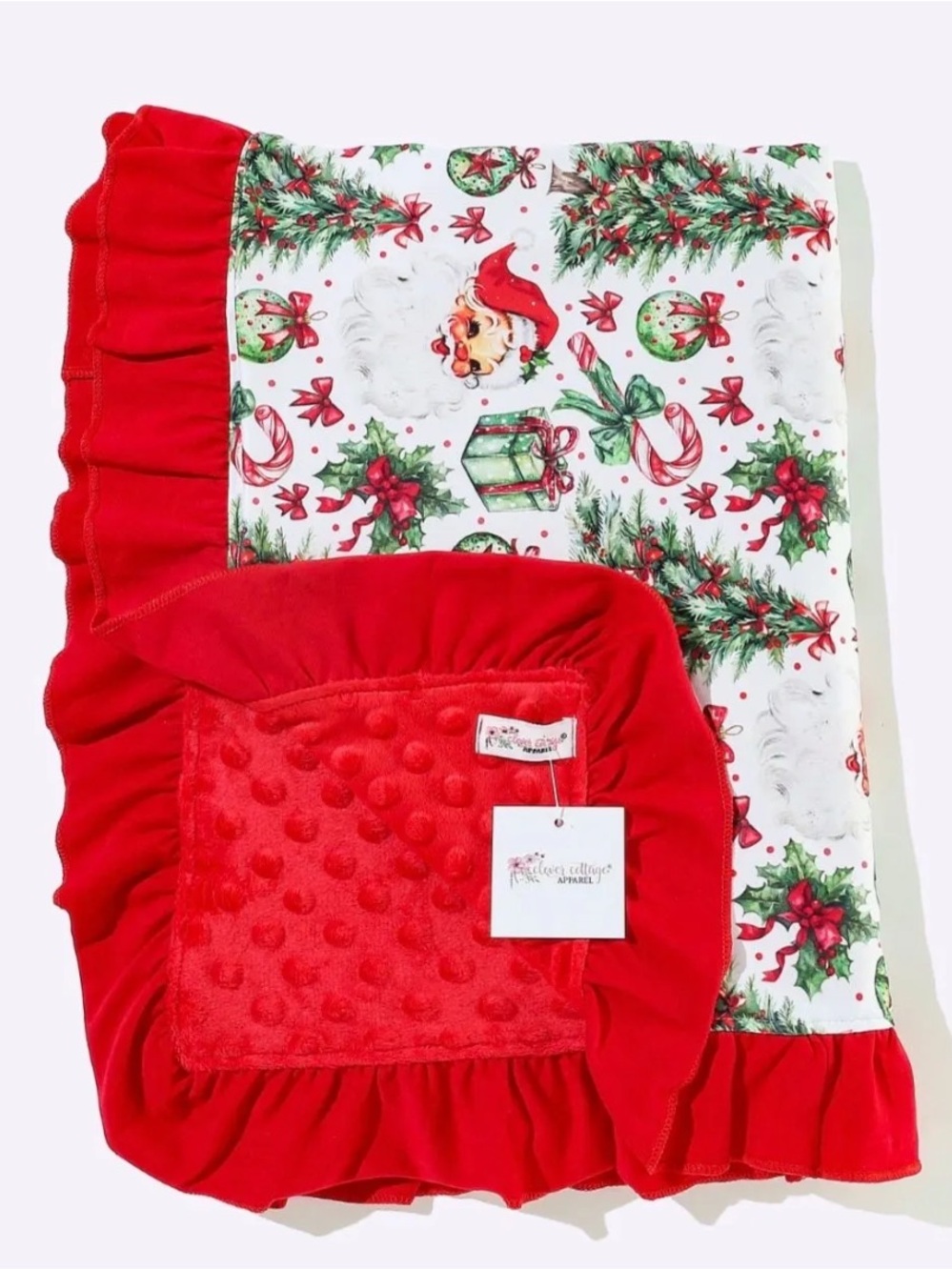 Holiday Red Baby Blanket with Christmas Print Clover Cottage